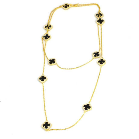 Premium 925 Sterling Silver Clover Onyx Necklace