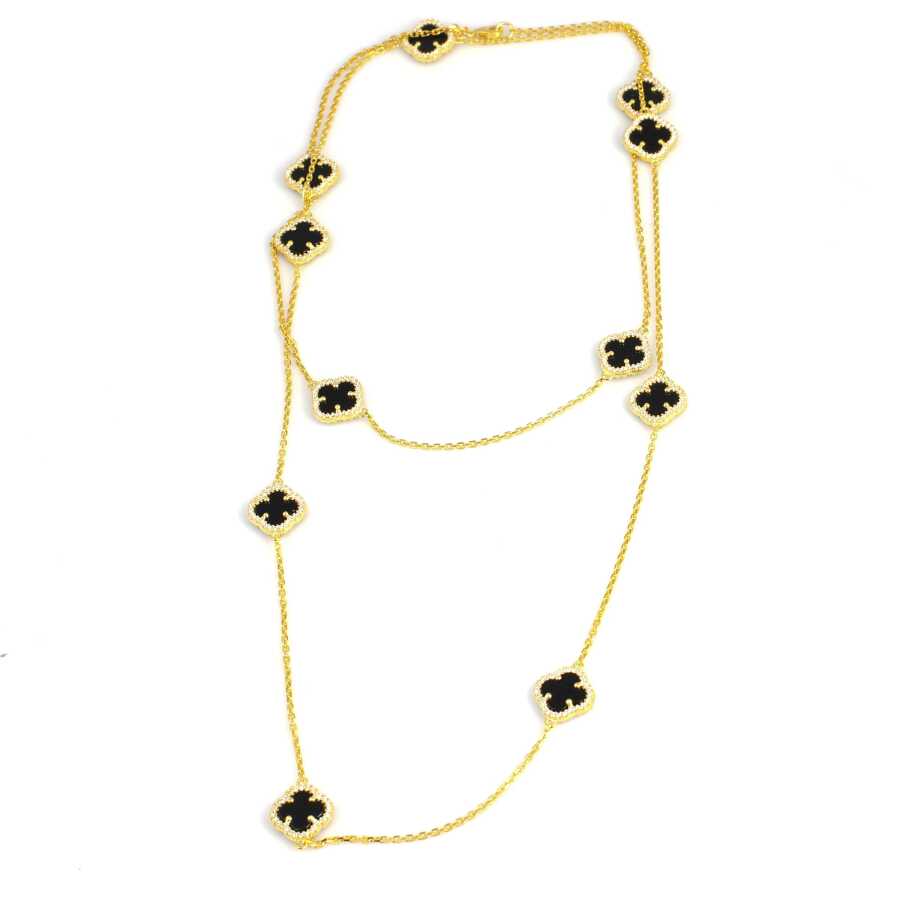 Premium 925 Sterling Silver Clover Onyx Necklace
