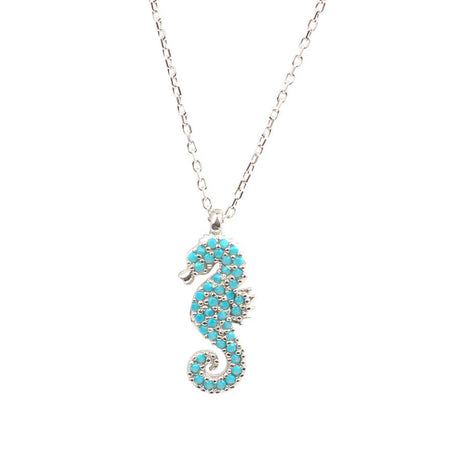 Premium Sterling Silver Turquoise Seahorse Pendant Necklace