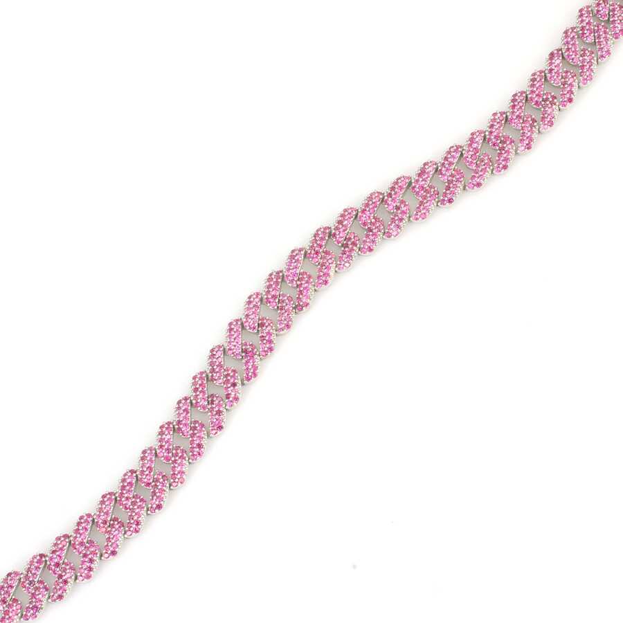 925 Sterling Silver Pink Zircon Gourmet Chain Bracelet