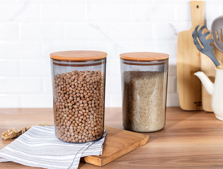Airtight Food Storage Containers with Wooden Lids - 2300ml Set of 2
