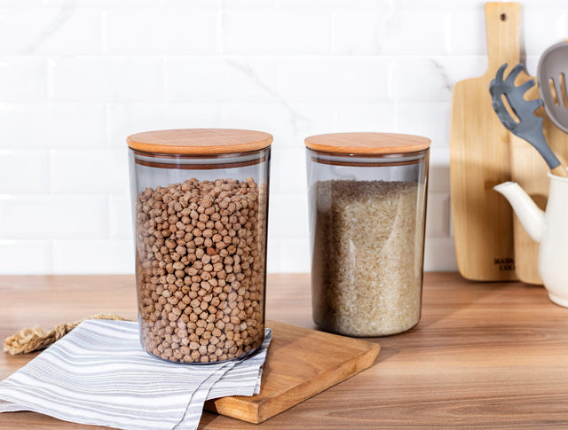 Airtight Food Storage Containers with Wooden Lids - 2300ml Set of 2