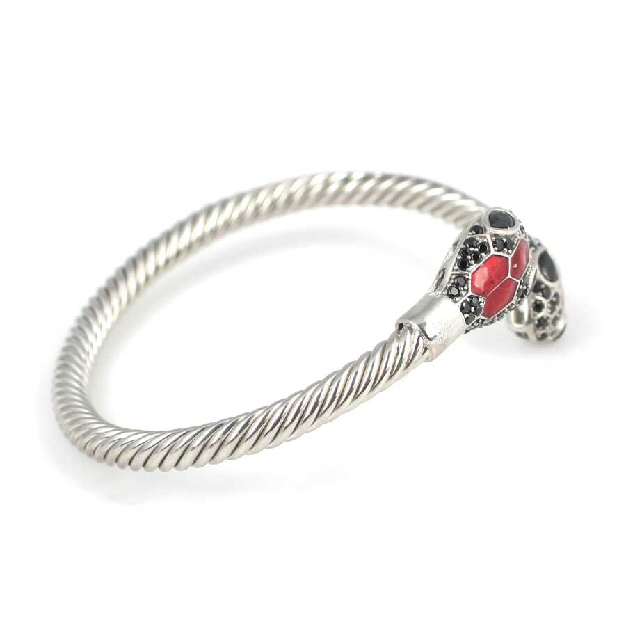 Premium 925 Sterling Silver Black Stone Snake Head Twisted Men's Bracelet