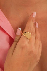 Sterling Silver Flat Top Signet Ring - Polished Modern Design