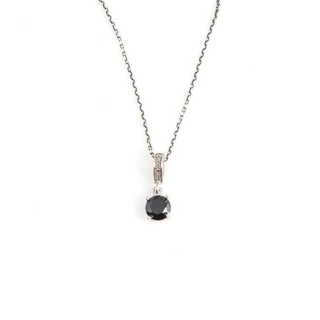 925 Sterling Silver Round Onyx Pendant Necklace