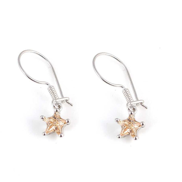 Sterling Silver Star Dangle Earrings with Quartz Gemstones