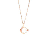 925 Sterling Silver Crescent and Star Pendant Necklace - Minimalist Design