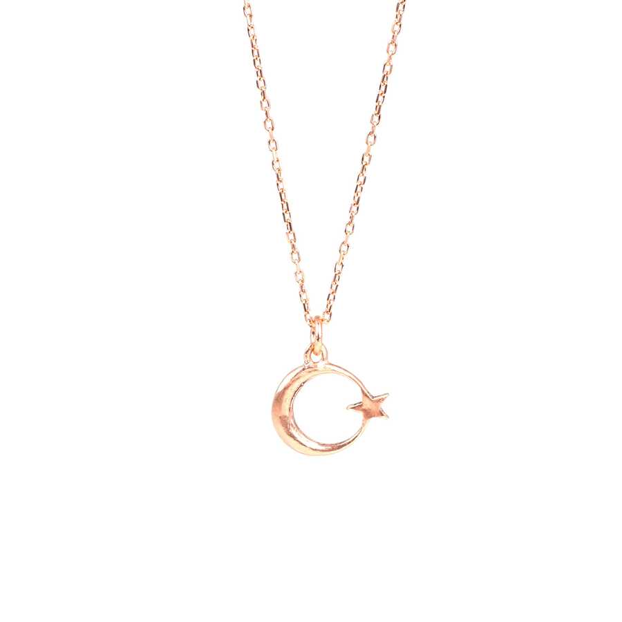 925 Sterling Silver Crescent and Star Pendant Necklace - Minimalist Design