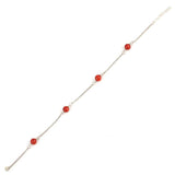 925 Sterling Silver Anklet with Eight Coral Stones - Delicate Style
