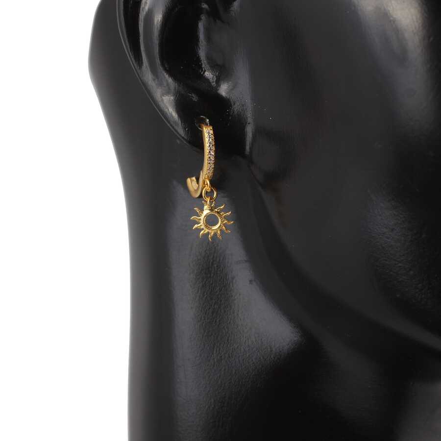 Dazzling Sterling Silver Zircon Sun Charm Dangle Hoop Earrings