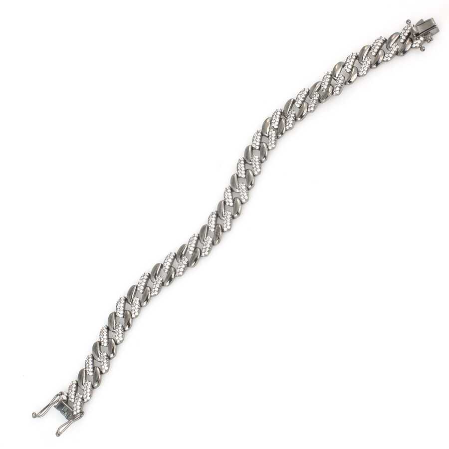Prémiový stříbrný náramek s bílým zirkonem Gourmet Chain