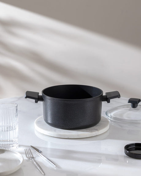 22cm Professional Titanium Deep Cooking Pot, Black