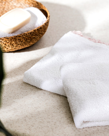 2-Pack 100% Cotton Hand Towel Set with Crochet Trim - White & Powder Pink