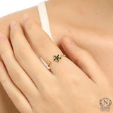 Professional 925 Sterling Silver Tiny Star Ring with Yellow Black Stone