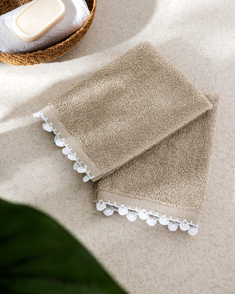 Melly Crochet Trim 100% Cotton Hand Towel Set of 2