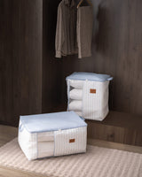 Set of 2 Fabric Storage Bags with Clear Window - White & Light Blue Closet Organizers