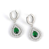 Premium Sterling Silver Double Row Emerald Drop Earrings
