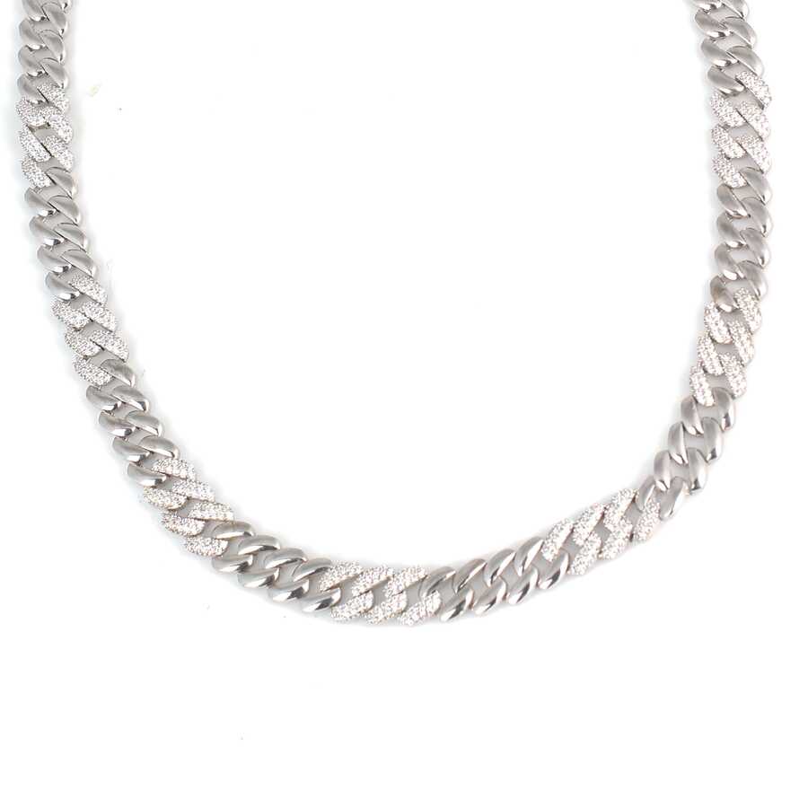 Premium 925 Sterling Silver Stone Embellished Gourmet Chain Necklace