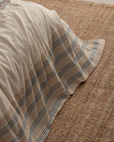 100% Cotton Muslin King Size Duvet Cover Set - Yarn-Dyed Beige/Navy
