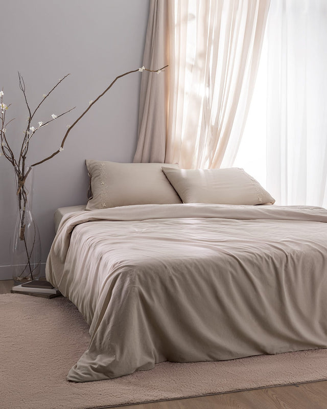 Loris Double 100% Cotton Embroidered Duvet Cover Set
