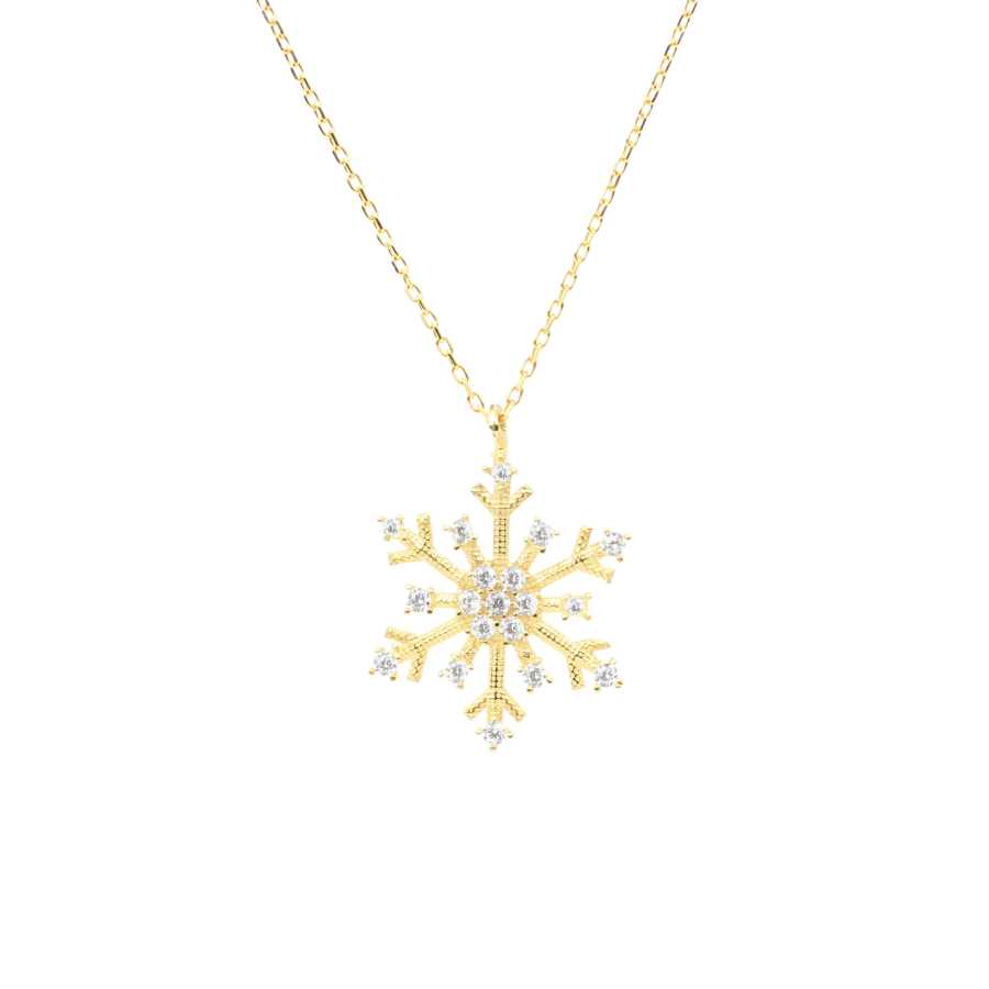 Sterling Silver Zircon Snowflake Pendant Necklace - Winter Elegance