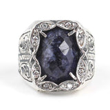 Sterling Silver Root Sapphire Men's Ring - Handcrafted Rectangular