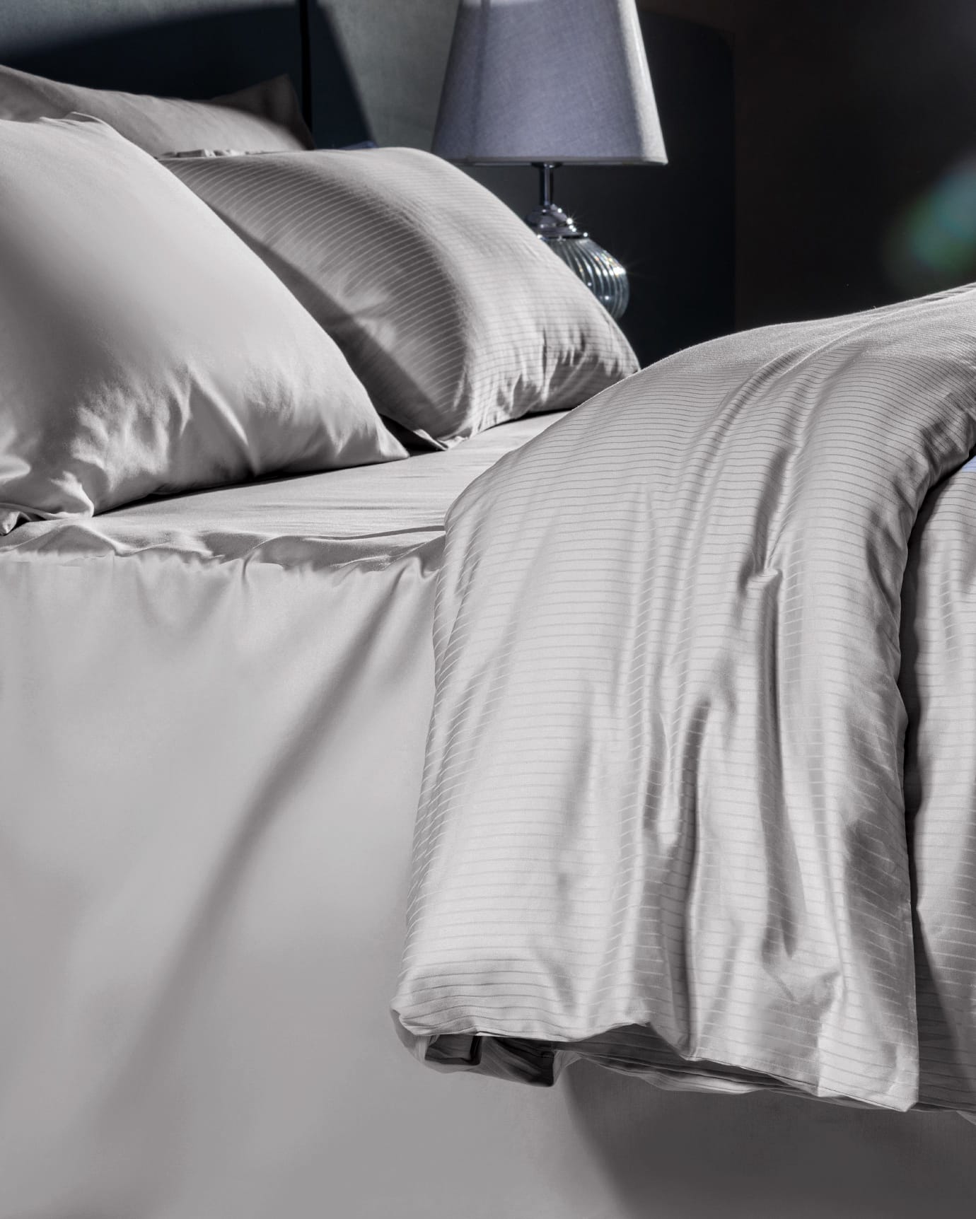 Thalie Double 100% Cotton Striped Sateen Duvet Cover Set - 300TC
