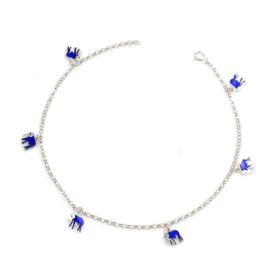 Sterling Silver Enamel Elephant Anklet - Delicate Charm Design