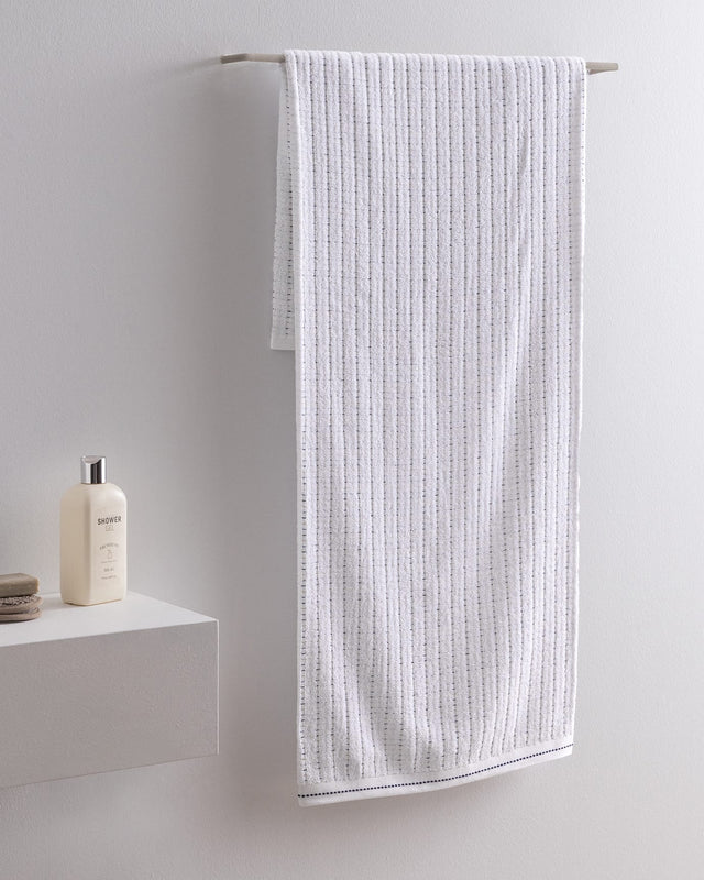 Grenat Cotton Bath Towel - White & Navy