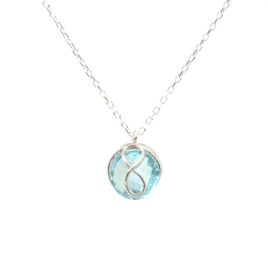 Sterling Silver Infinity Pendant Necklace - Synthetic Aquamarine