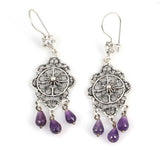 Sterling Silver Filigree Dome Earrings - Natural Amethyst Gemstone