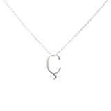 925 Sterling Silver 3D C Initial Pendant Necklace with Zircon Stones