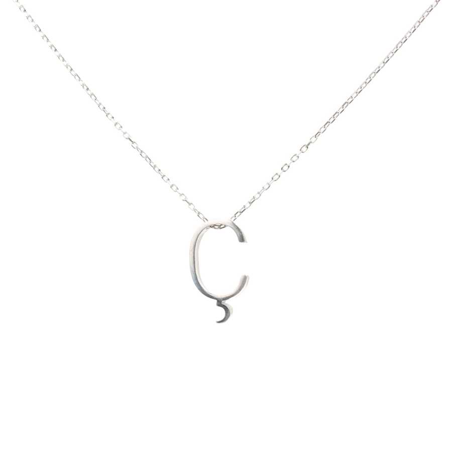 925 Sterling Silver 3D C Initial Pendant Necklace with Zircon Stones