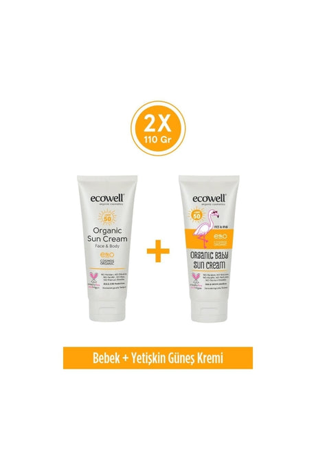 Organic SPF 50 Sunscreen Set - Family UVA/UVB Protection Cream for Sensitive Skin
