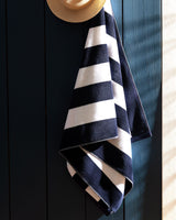 White Navy Stripe Absorbent Beach Towel