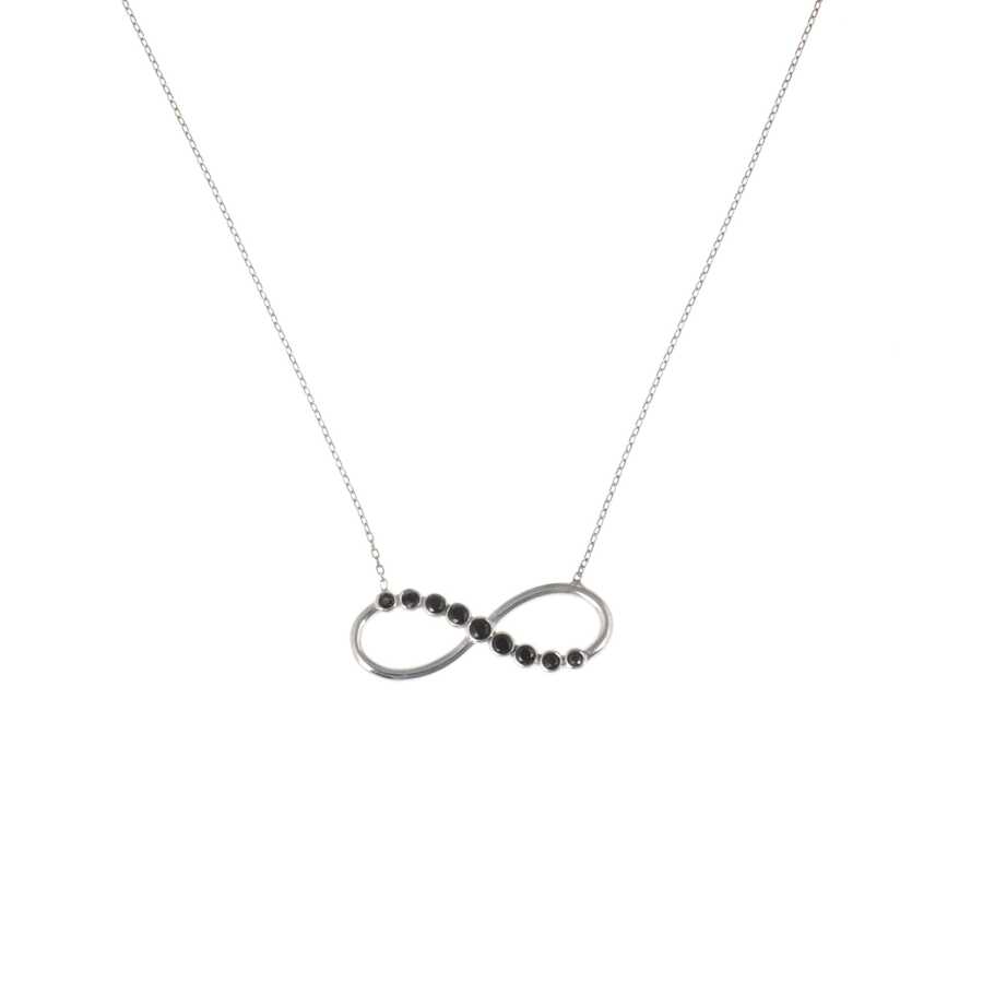 Elegant 925 Sterling Silver Black Zircon Pave Infinity Necklace