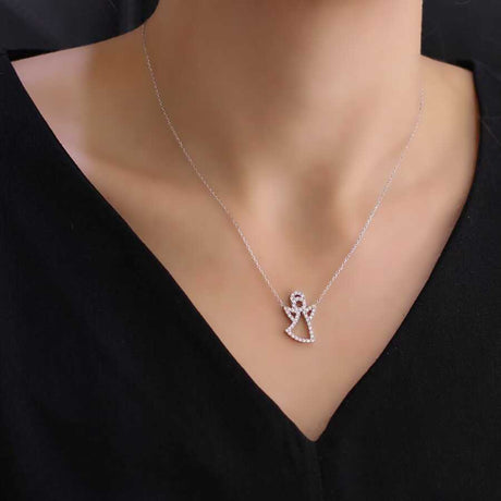 Sterling Silver Angel Pendant Necklace with Zircon