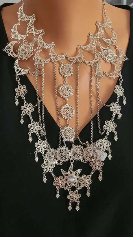 925 Sterling Silver Star Filigree Necklace - Traditional Turkish Design