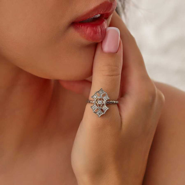 Handcrafted 925 Sterling Silver Filigree Zircon Ring