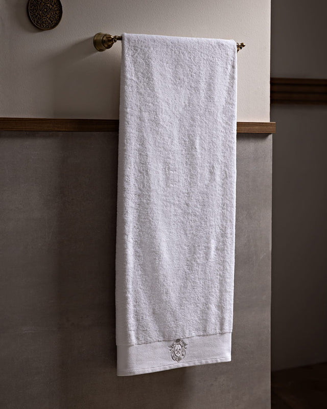 Luxury 100% Cotton Embroidered Bath Towel, White & Silver