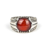 925 Sterling Silver Round Agate Engraved Men's Ring