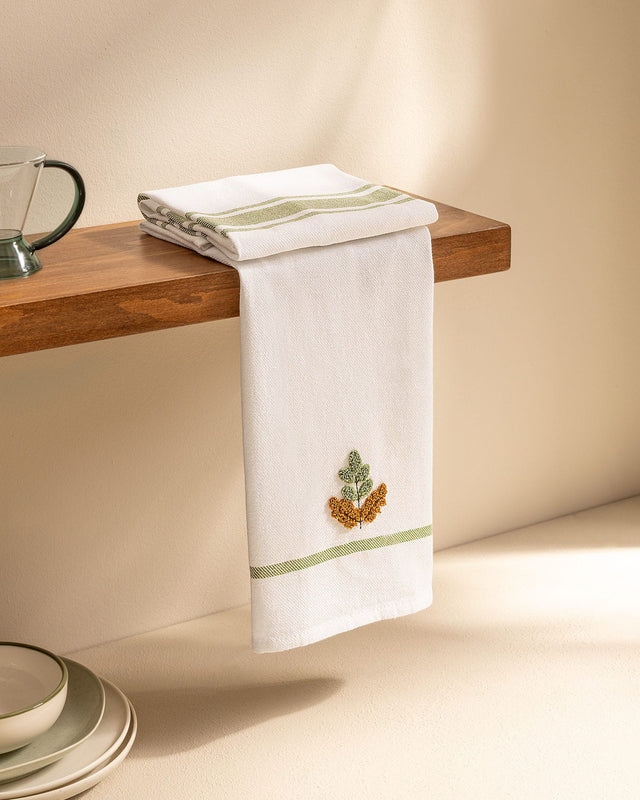 Cotton Blend 2-Piece Drying Cloth - Fleur Embroidered Design