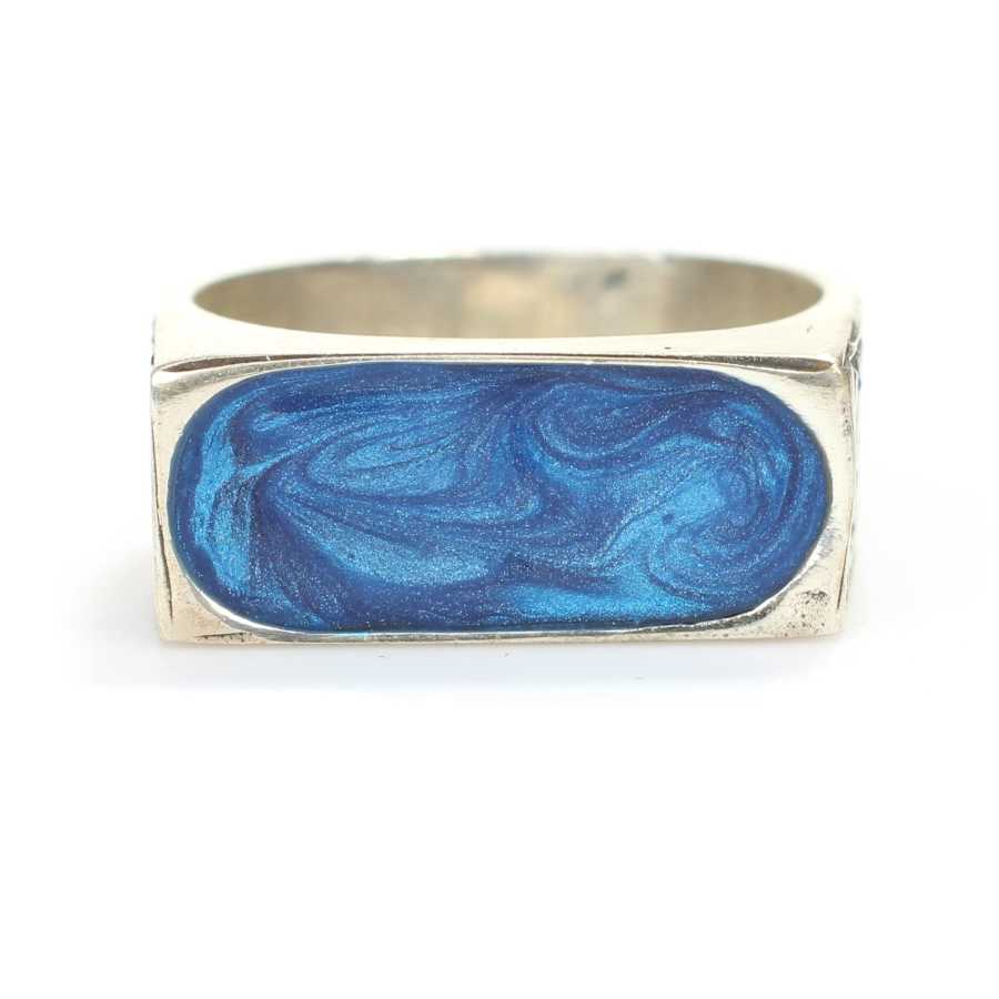 Premium 925 Sterling Silver Blue Enamel Men's Ring