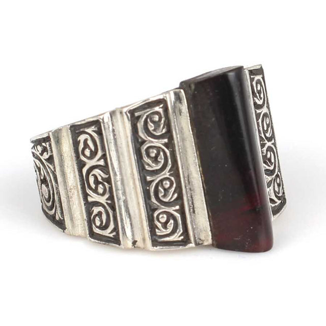 925 Sterling Silver Prismatic Compressed Amber Men's Ring