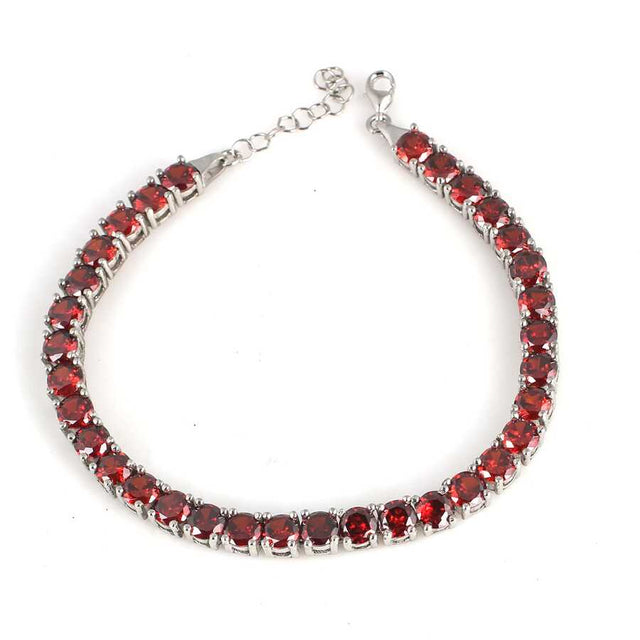 925 Sterling Silver Synthetic Ruby Round Tennis Bracelet