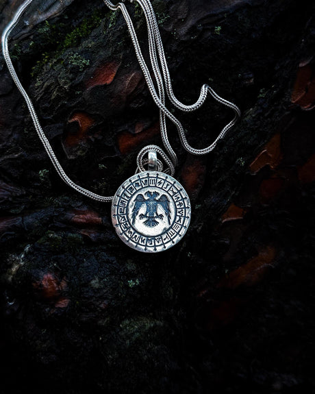 Sterling Silver Engraved Seljuk Eagle & Tribal Emblem Necklace