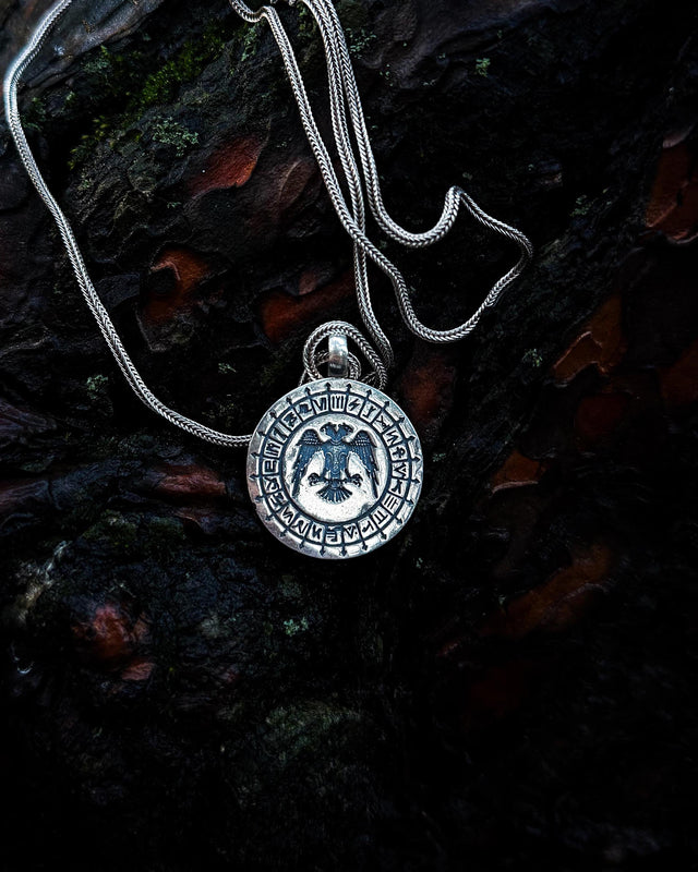 Sterling Silver Engraved Seljuk Eagle & Tribal Emblem Necklace
