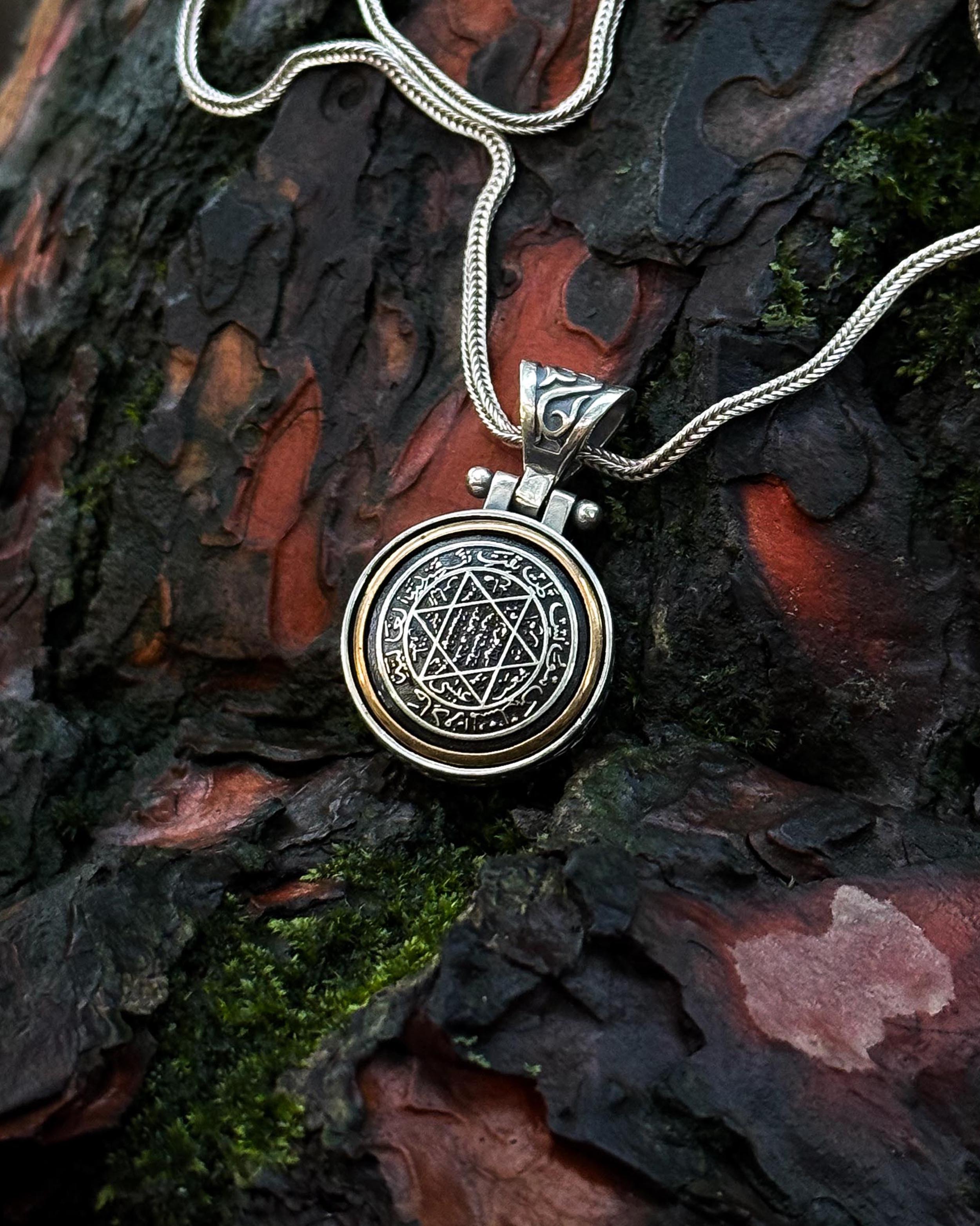 Collier pendentif en argent sterling avec sceau de Salomon rotatif - Sagesse & Protection