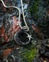 925 Sterling Silver Black Stone Crescent & Star Necklace