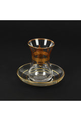 Verre à thé turc Pasabahce Premium avec bordure en or 12K et taille fine - 150g